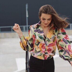 Etsy handmade green cotton floral shirt, Sz 6